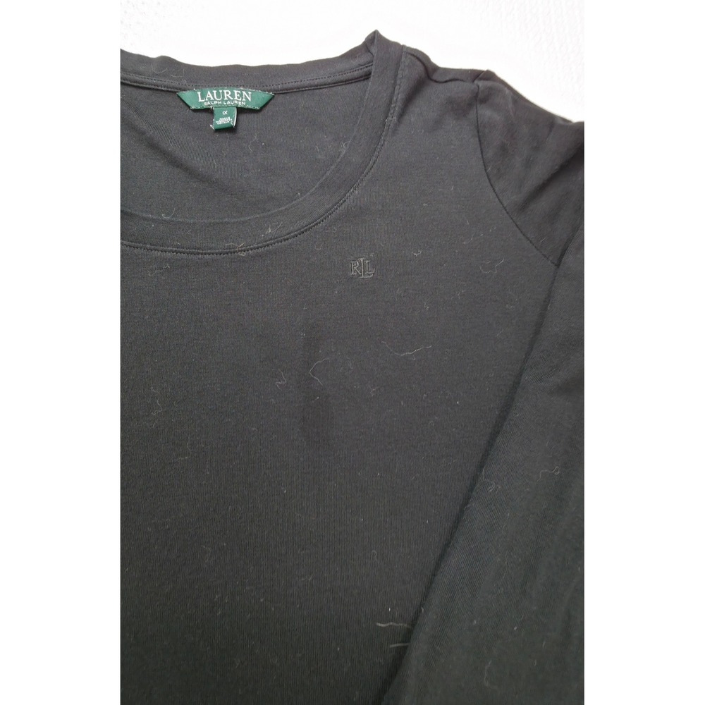 Lauren Ralph Lauren Top Womens 1X Black Cotton Long Sleeve Crew Neck Casual EUC - Picture 8 of 11